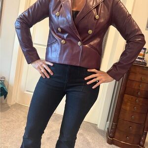 White House Black Market Maroon Leather Jacket